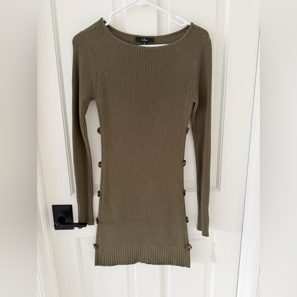 Lulus Snowed In Olive Green Side-button Sweater Dress - Size S - Picture 2 of 3